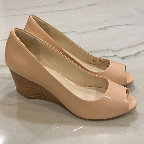 Cole Haan Shoes - Cole Haan Wedge Heels Size 9.5 Nude Beige Peep Toe NWOB